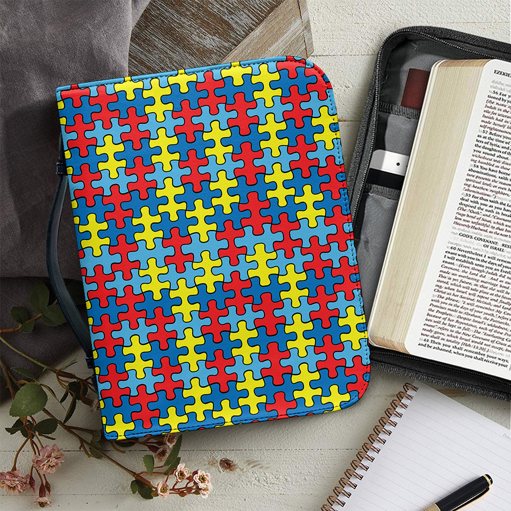 Autism Awareness Puzzle Print Leather Bible Cover