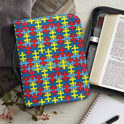 Autism Awareness Puzzle Print Leather Bible Cover