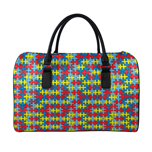 Autism Awareness Puzzle Print Leather Duffle Bag