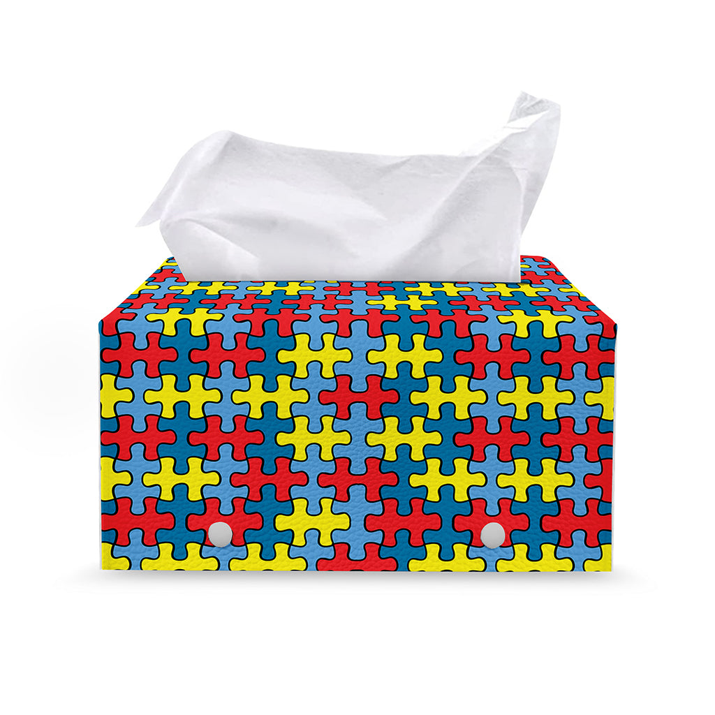 Autism Awareness Puzzle Print Leather Tissue Box Cover