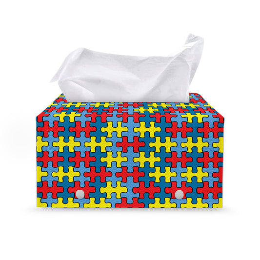 Autism Awareness Puzzle Print Leather Tissue Box Cover