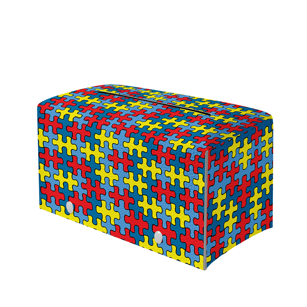 Autism Awareness Puzzle Print Leather Tissue Box Cover