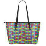 Autism Awareness Puzzle Print Leather Tote Bag