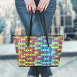 Autism Awareness Puzzle Print Leather Tote Bag