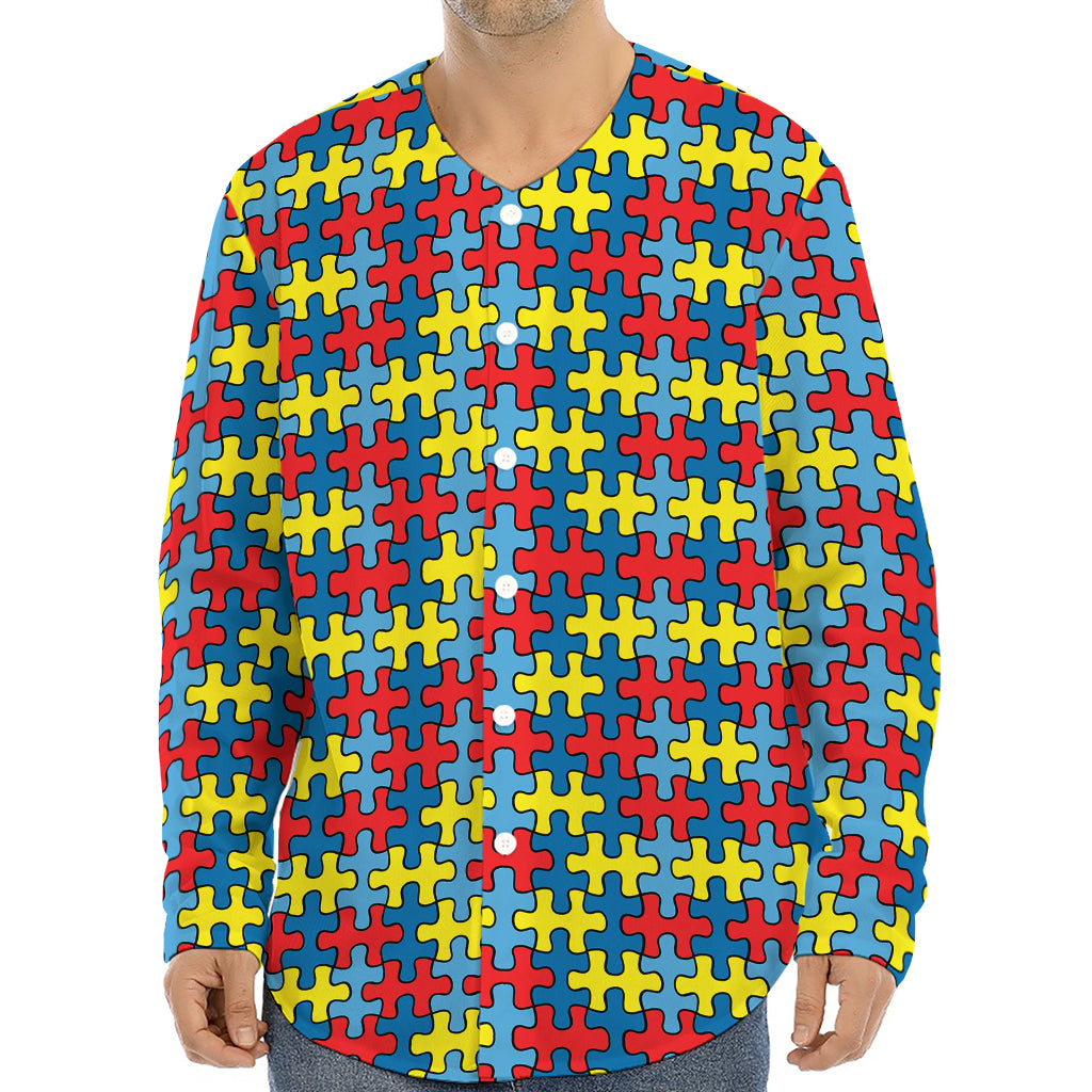 Autism Awareness Puzzle Print Long Sleeve Baseball Jersey