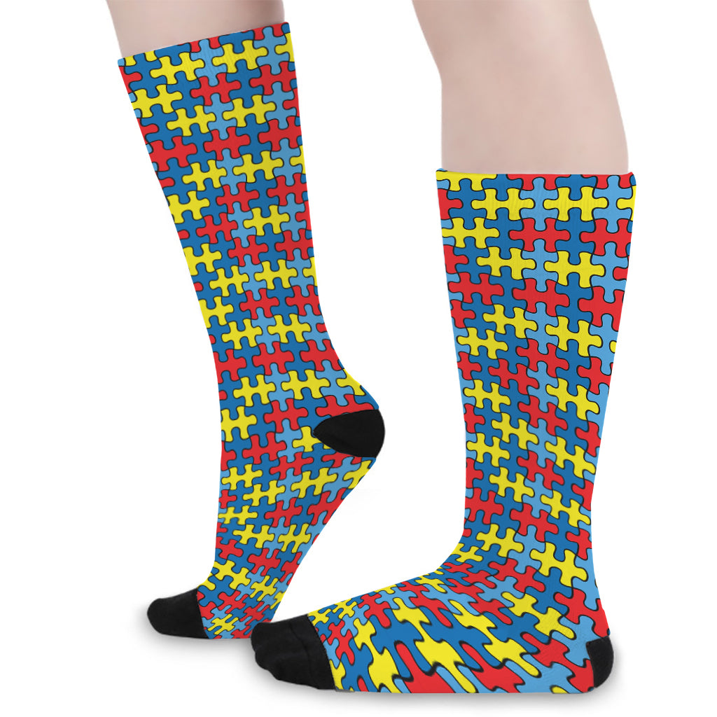 Autism Awareness Puzzle Print Long Socks