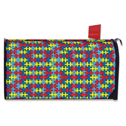Autism Awareness Puzzle Print Mailbox Cover