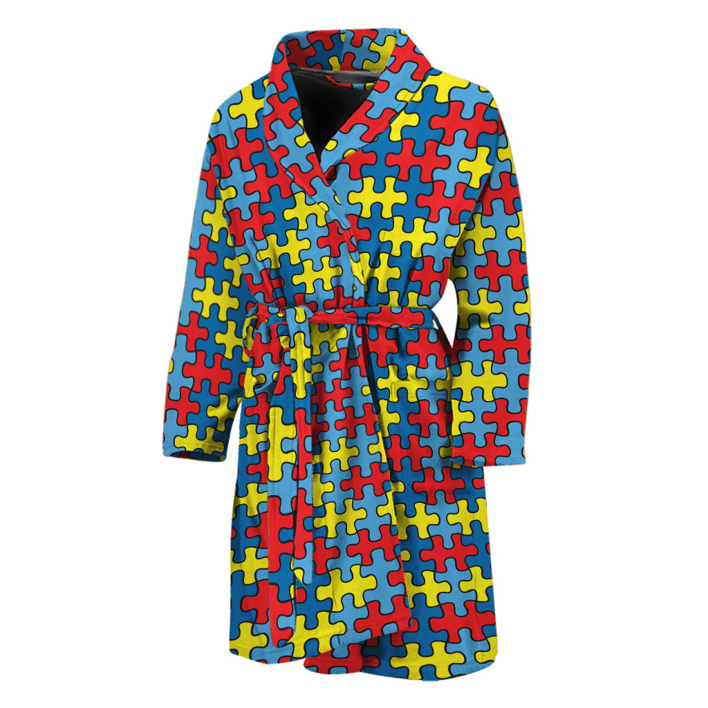 Autism Awareness Puzzle Print Men's Bathrobe