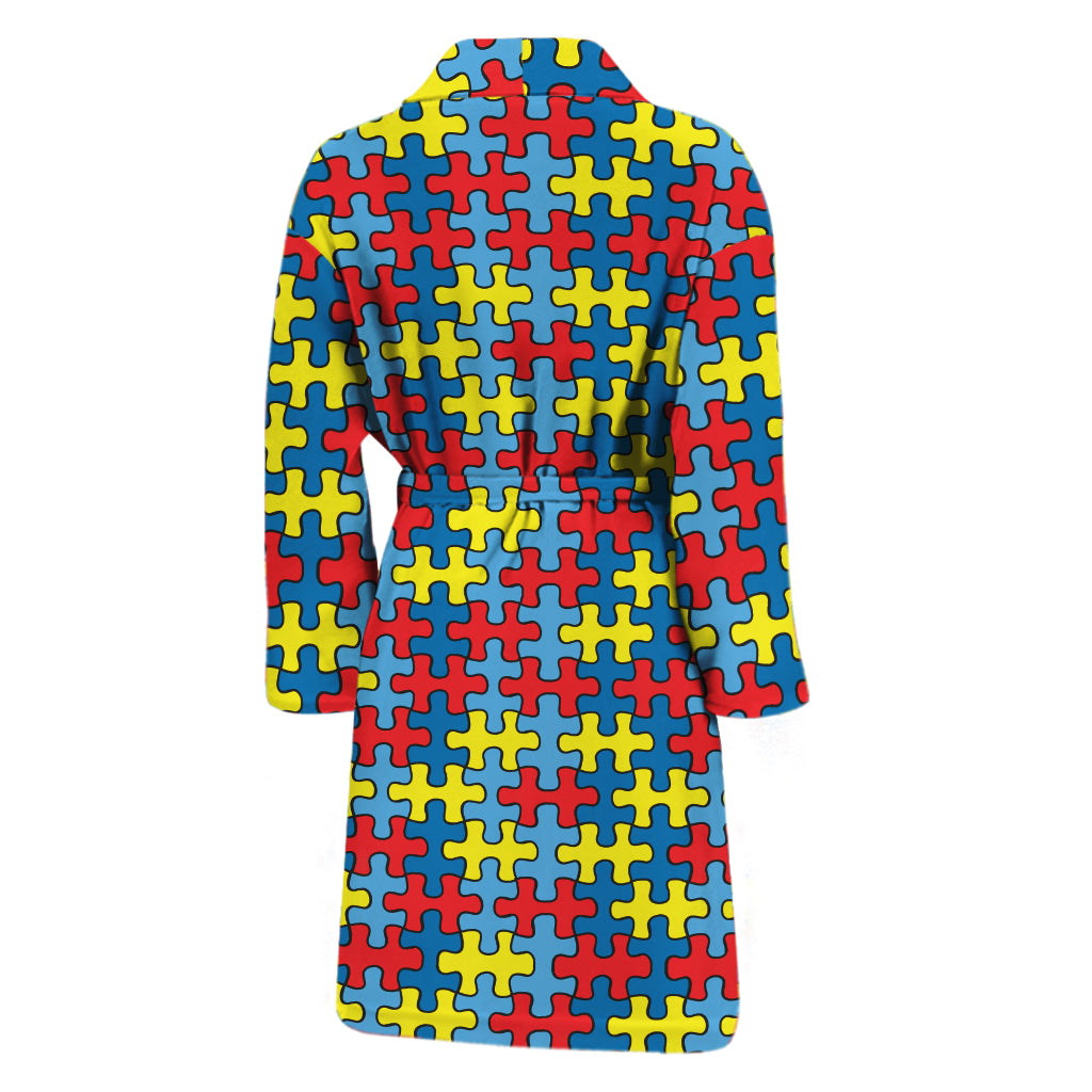 Autism Awareness Puzzle Print Men's Bathrobe