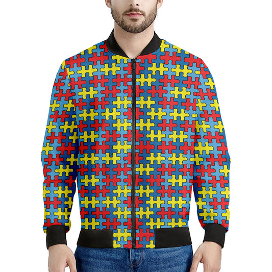 Autism Awareness Puzzle Print Men's Bomber Jacket