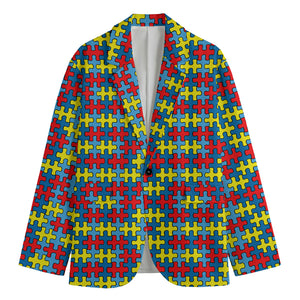 Autism Awareness Puzzle Print Men's Cotton Blazer