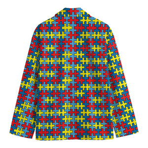 Autism Awareness Puzzle Print Men's Cotton Blazer