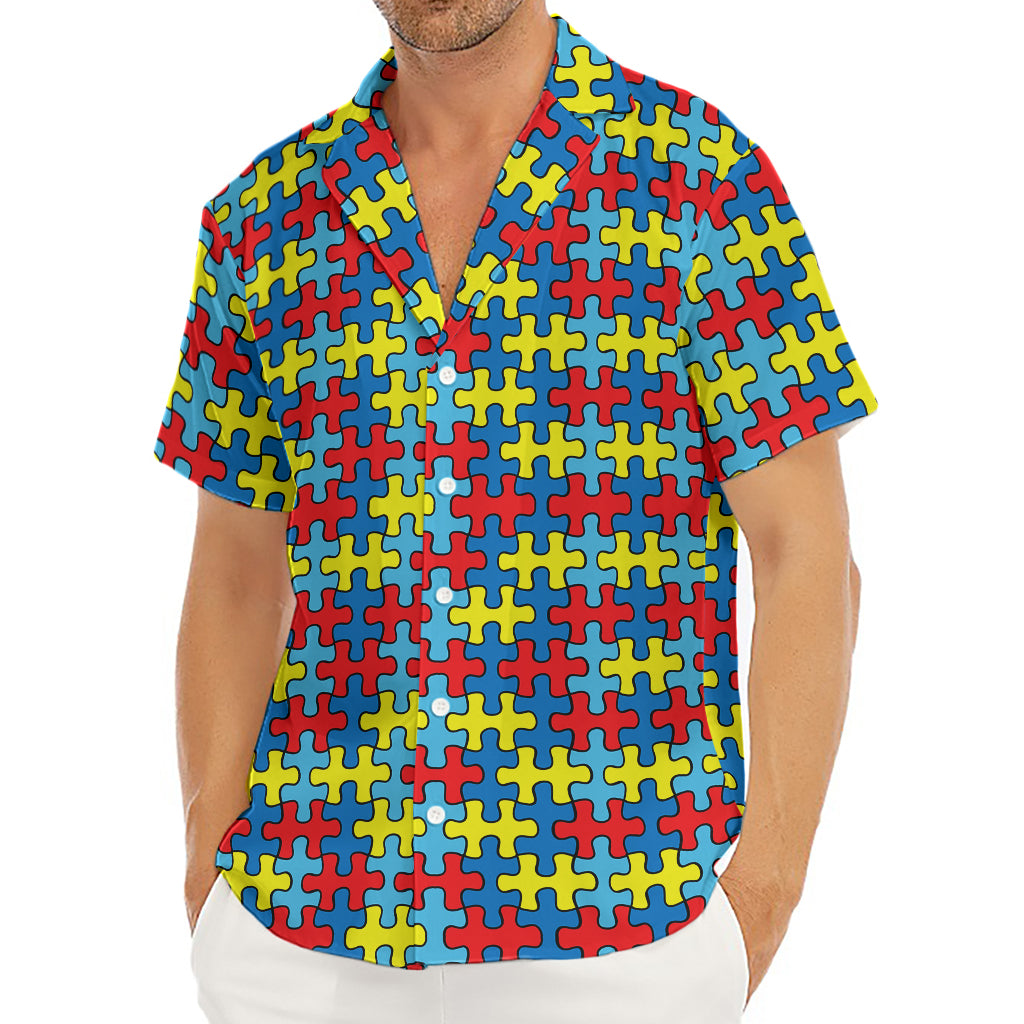 Autism Awareness Puzzle Print Men's Deep V-Neck Shirt