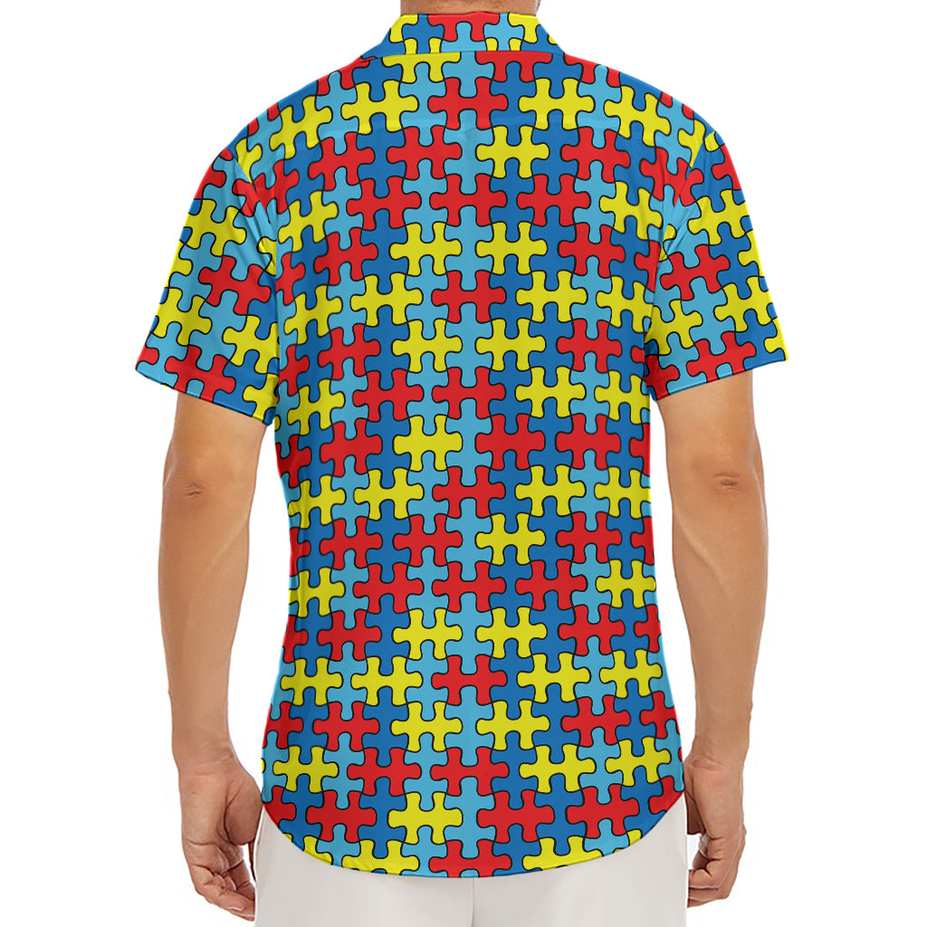 Autism Awareness Puzzle Print Men's Deep V-Neck Shirt