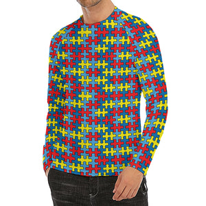 Autism Awareness Puzzle Print Men's Long Sleeve Rash Guard