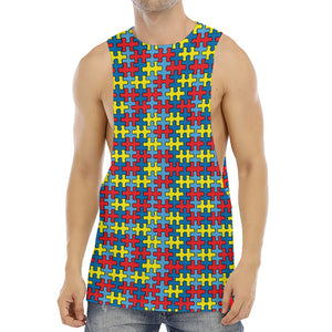 Autism Awareness Puzzle Print Men's Muscle Tank Top