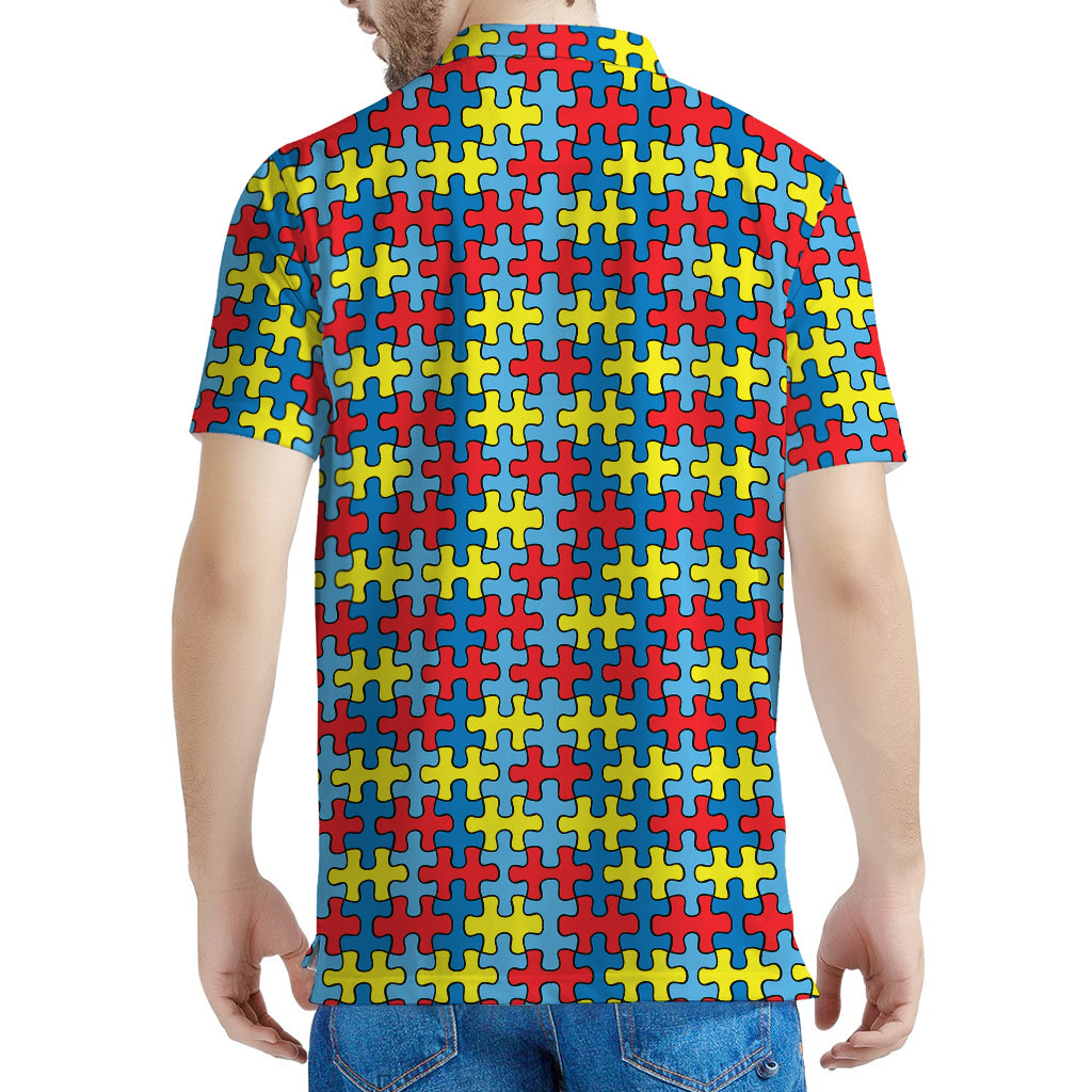 Autism Awareness Puzzle Print Men's Polo Shirt