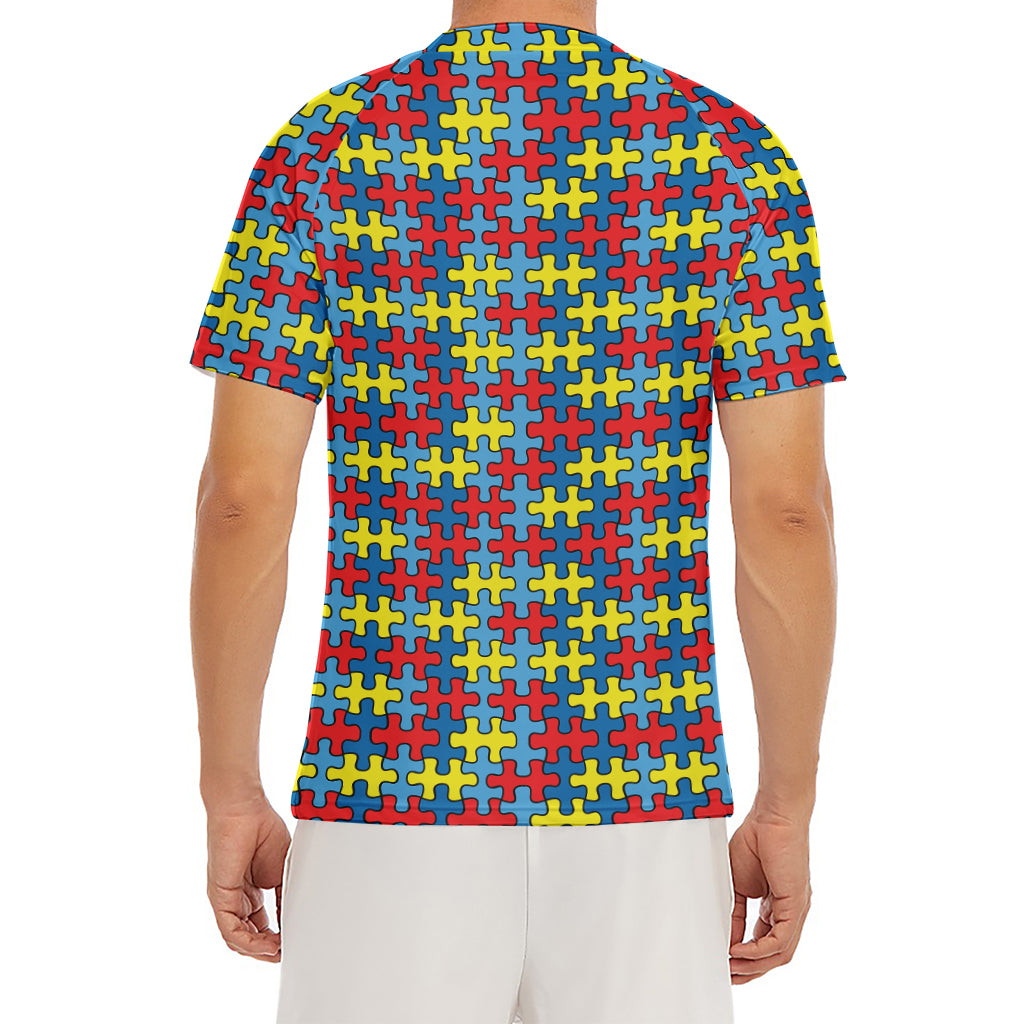 Autism Awareness Puzzle Print Men's Short Sleeve Rash Guard