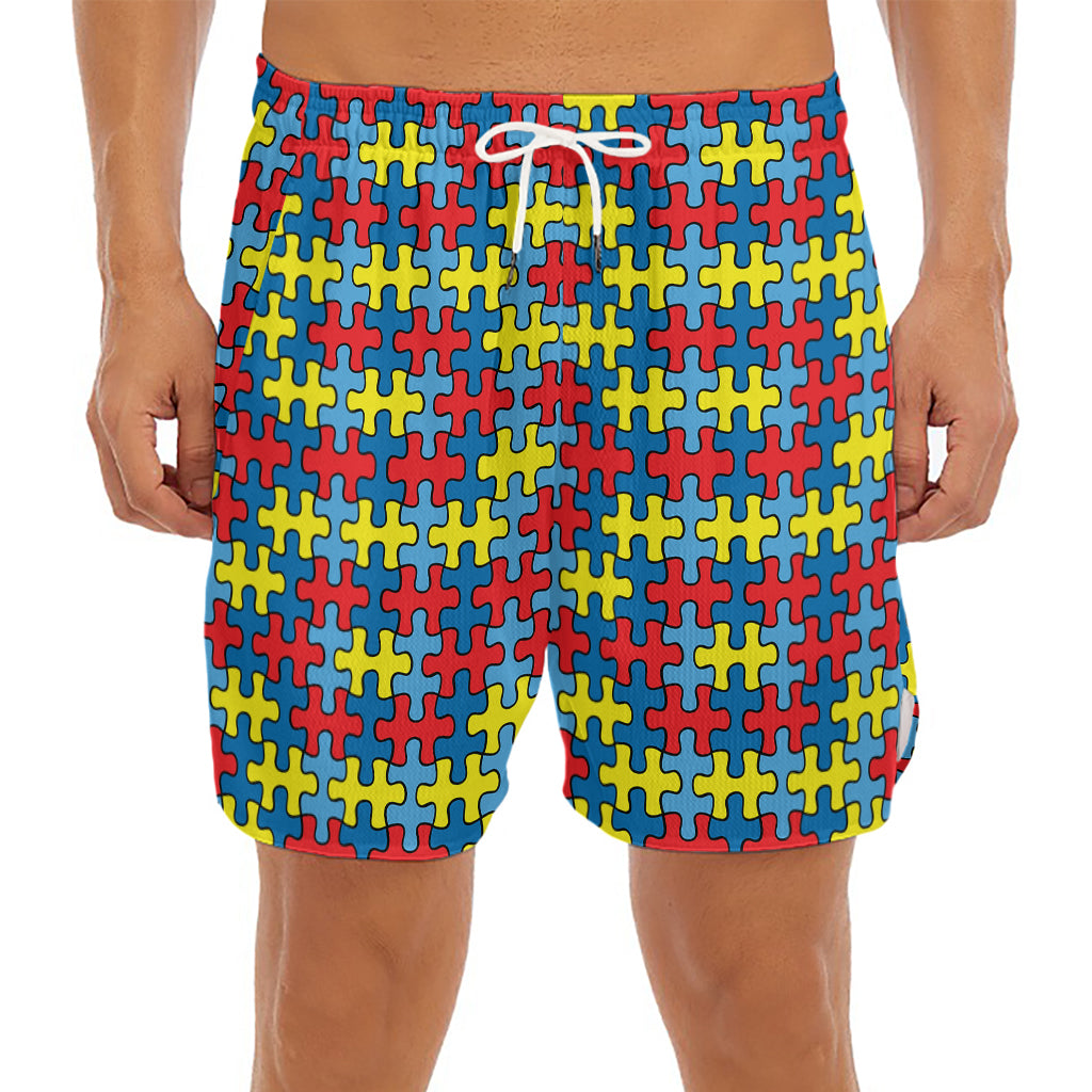 Autism Awareness Puzzle Print Men's Split Running Shorts