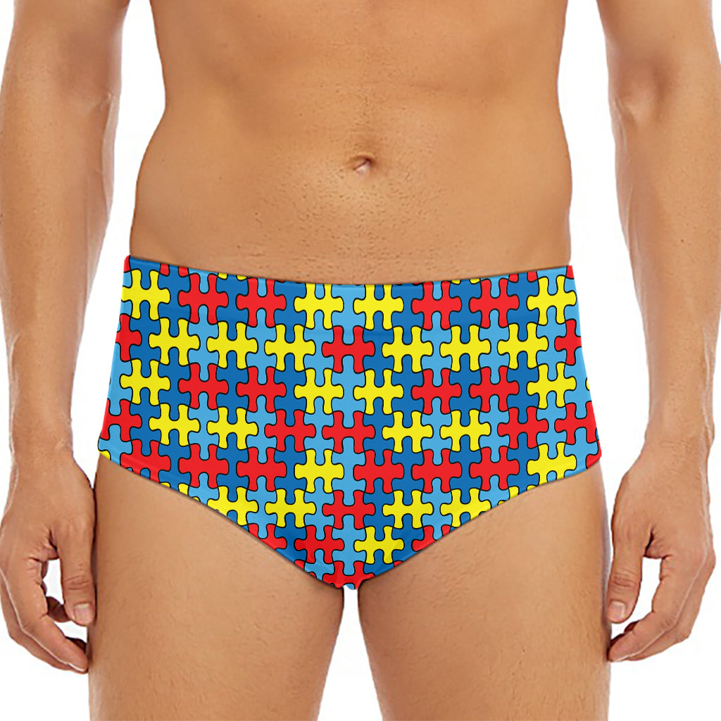 Autism Awareness Puzzle Print Men's Triangle Swim Briefs