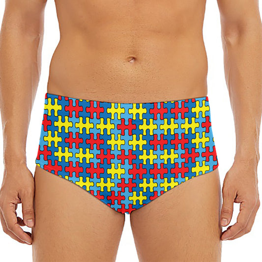 Autism Awareness Puzzle Print Men's Triangle Swim Briefs