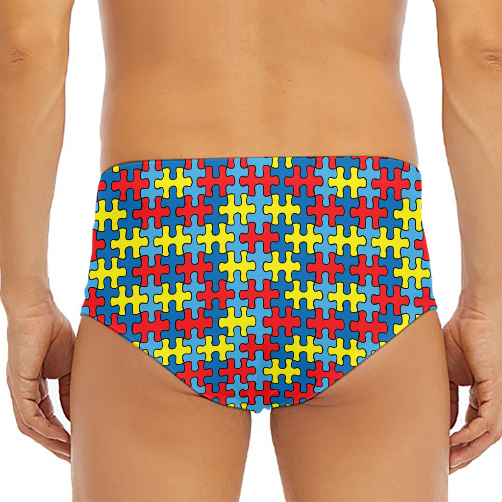 Autism Awareness Puzzle Print Men's Triangle Swim Briefs