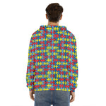 Autism Awareness Puzzle Print Men's Velvet Pullover Hoodie