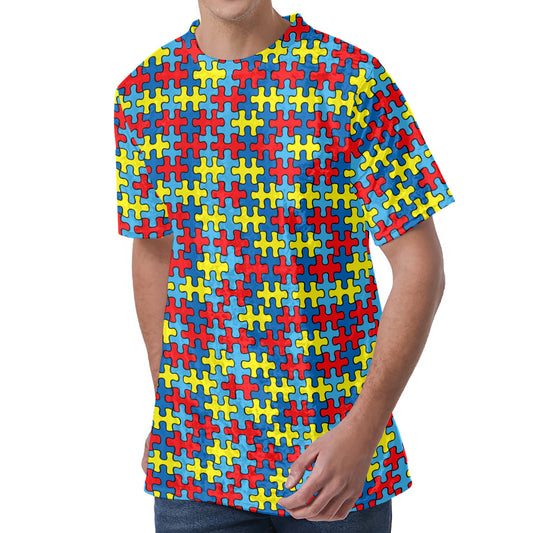 Autism Awareness Puzzle Print Men's Velvet T-Shirt
