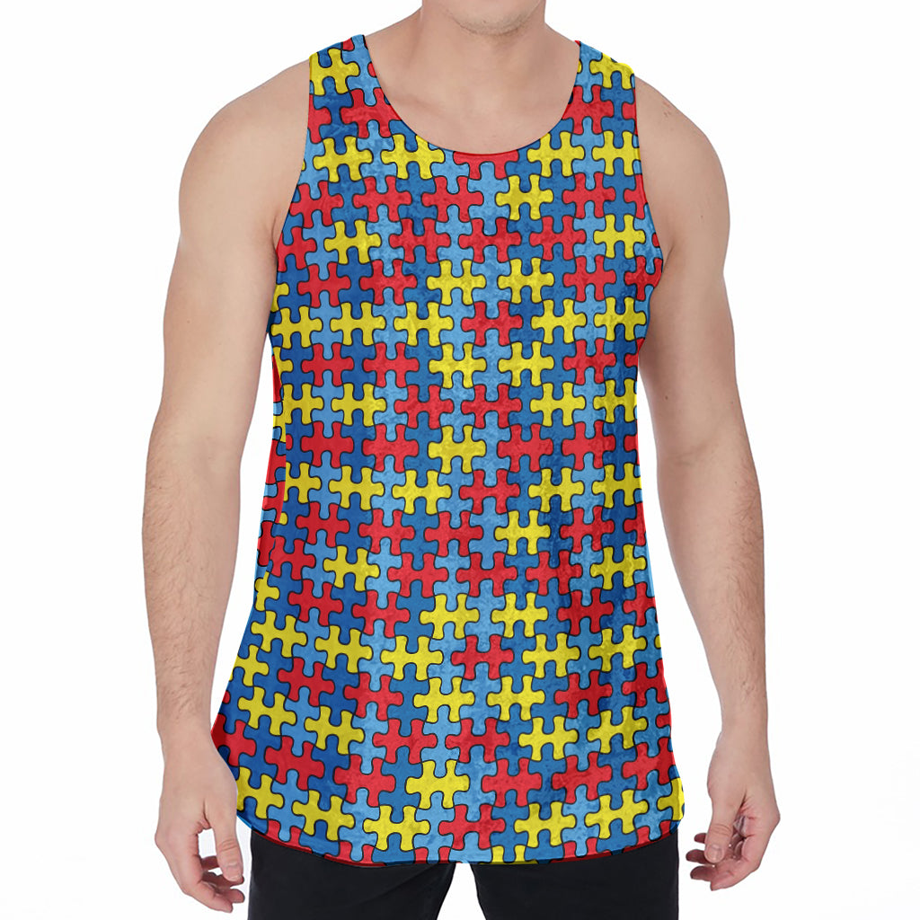 Autism Awareness Puzzle Print Men's Velvet Tank Top