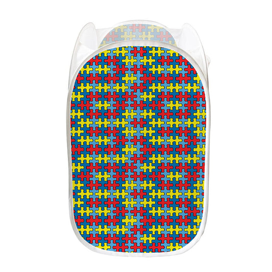Autism Awareness Puzzle Print Mesh Laundry Hamper