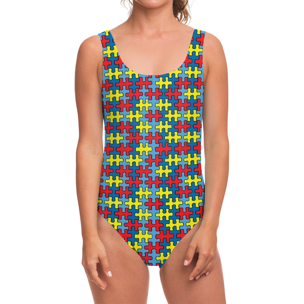 Autism Awareness Puzzle Print One Piece Swimsuit