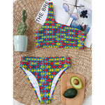 Autism Awareness Puzzle Print One Shoulder Bikini Top