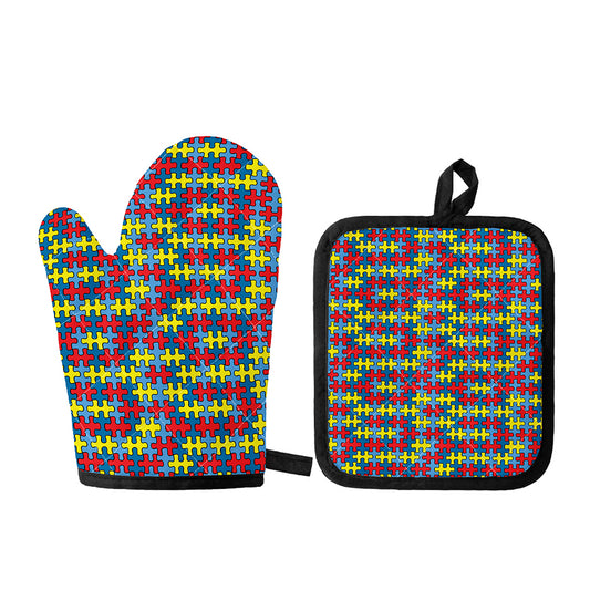 Autism Awareness Puzzle Print Oven Mitt And Pot Holder Set