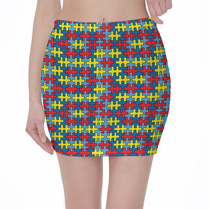 Autism Awareness Puzzle Print Pencil Mini Skirt