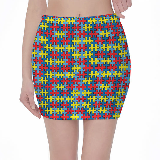 Autism Awareness Puzzle Print Pencil Mini Skirt