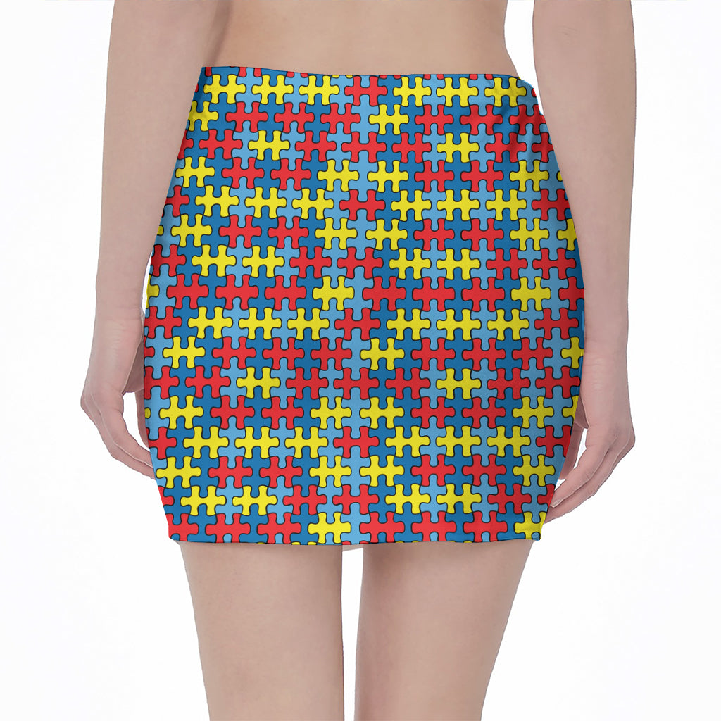 Autism Awareness Puzzle Print Pencil Mini Skirt