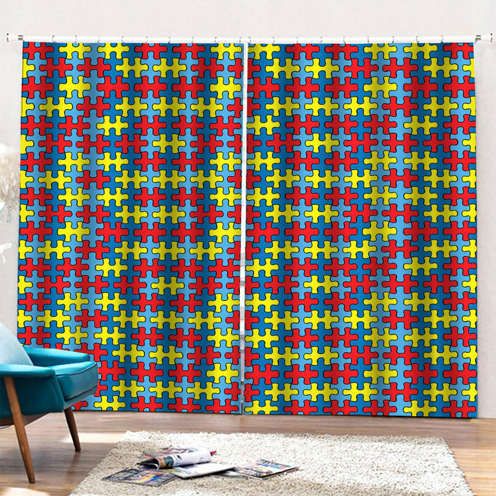 Autism Awareness Puzzle Print Pencil Pleat Curtains