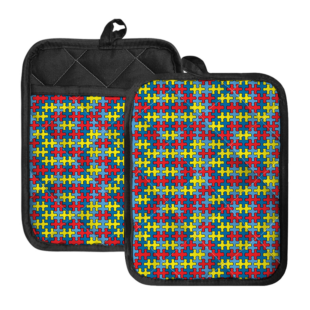 Autism Awareness Puzzle Print Pot Holders With Pocket