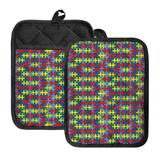 Autism Awareness Puzzle Print Pot Holders With Pocket