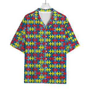 Autism Awareness Puzzle Print Rayon Hawaiian Shirt