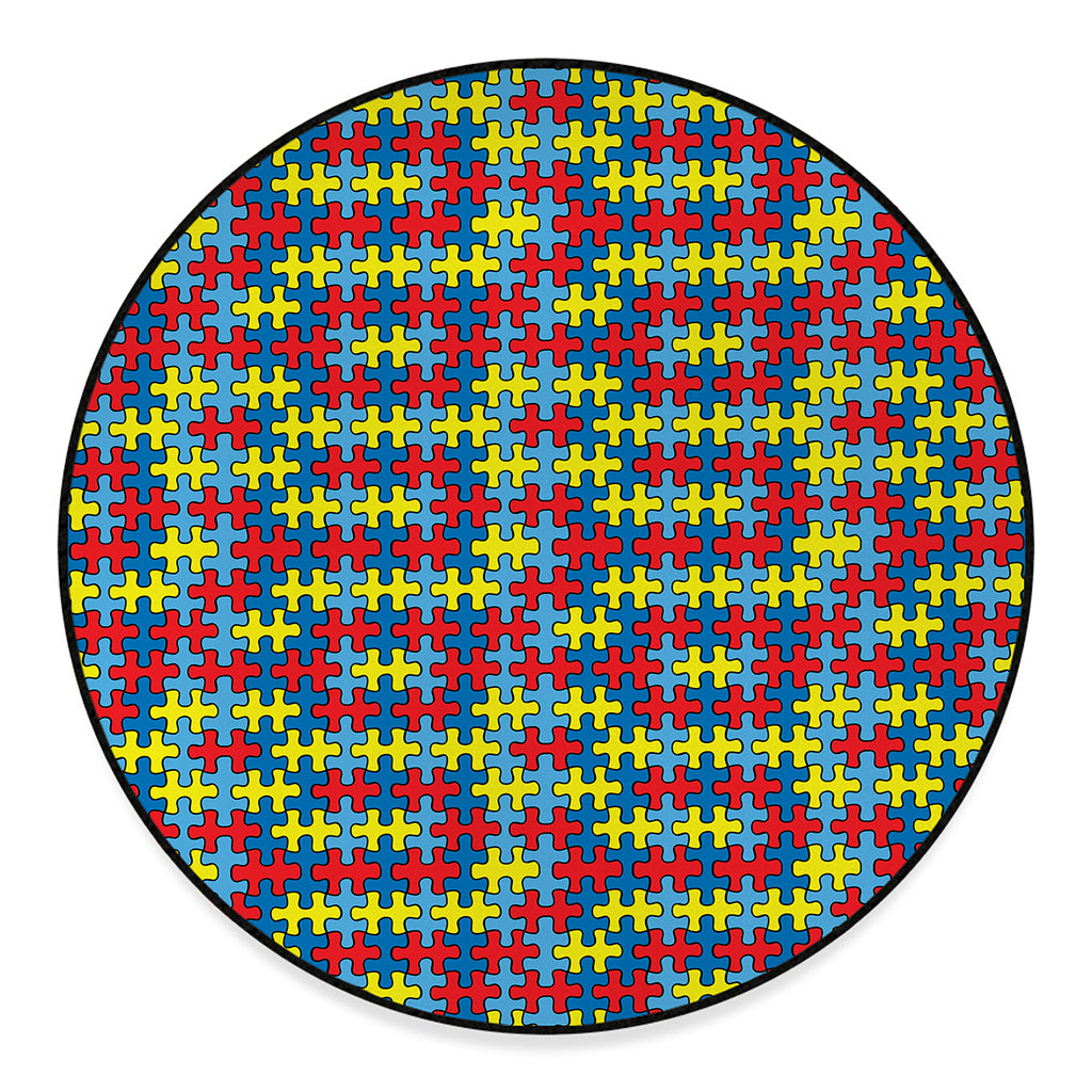Autism Awareness Puzzle Print Round Floor Mat