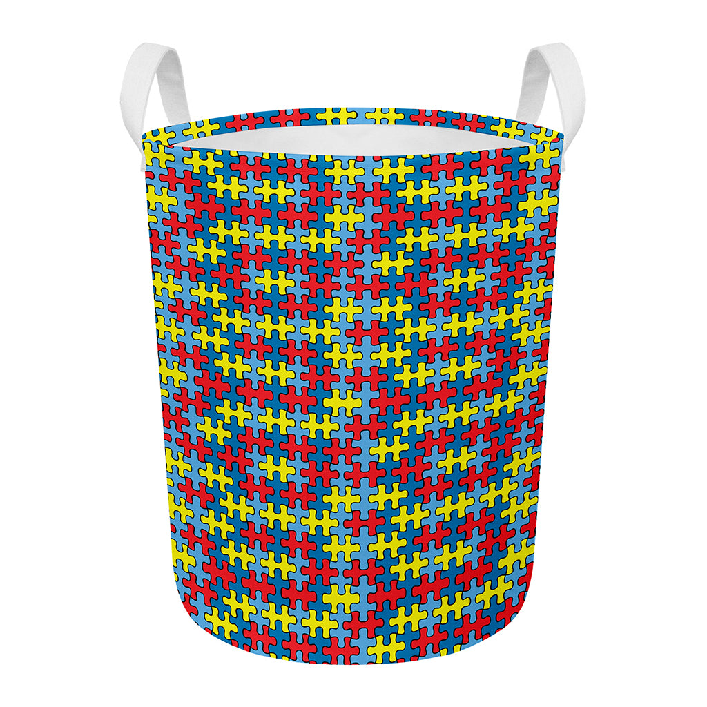 Autism Awareness Puzzle Print Round Laundry Basket