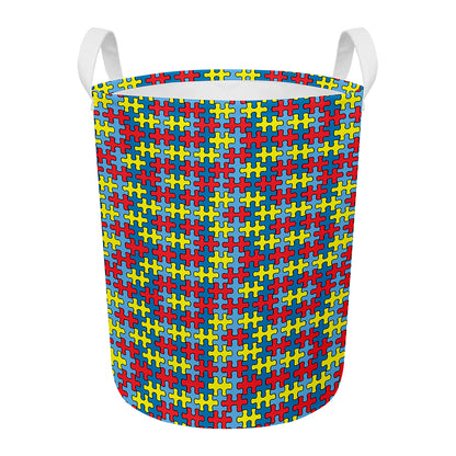 Autism Awareness Puzzle Print Round Laundry Basket