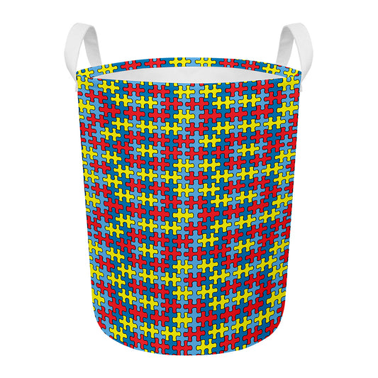 Autism Awareness Puzzle Print Round Laundry Basket