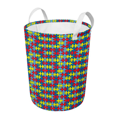 Autism Awareness Puzzle Print Round Laundry Basket