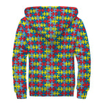 Autism Awareness Puzzle Print Sherpa Lined Zip Up Hoodie