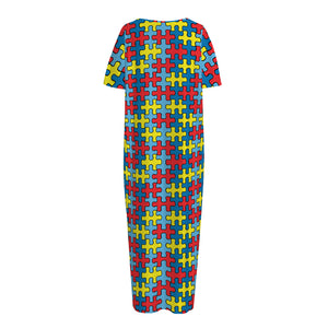 Autism Awareness Puzzle Print Short Sleeve Long Nightdress