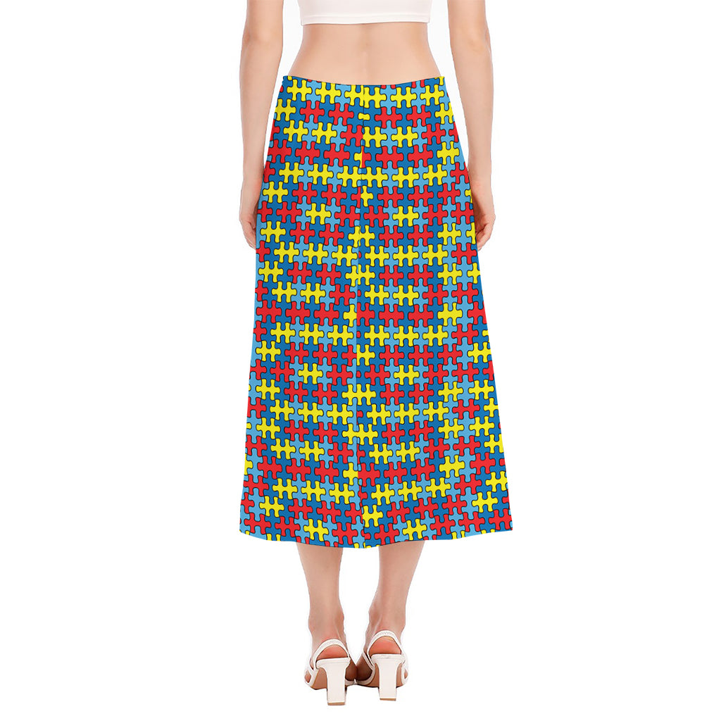 Autism Awareness Puzzle Print Side Slit Midi Skirt