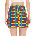 Autism Awareness Puzzle Print Side Slit Mini Skirt