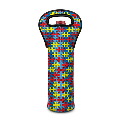 Autism Awareness Puzzle Print Single Neoprene Wine Tote
